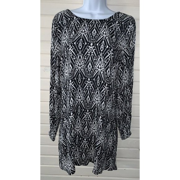 Billabong Sz MEDIUM Black White Scoop Back Flowy Blouse Tunic Top *VGUC - Picture 4 of 11